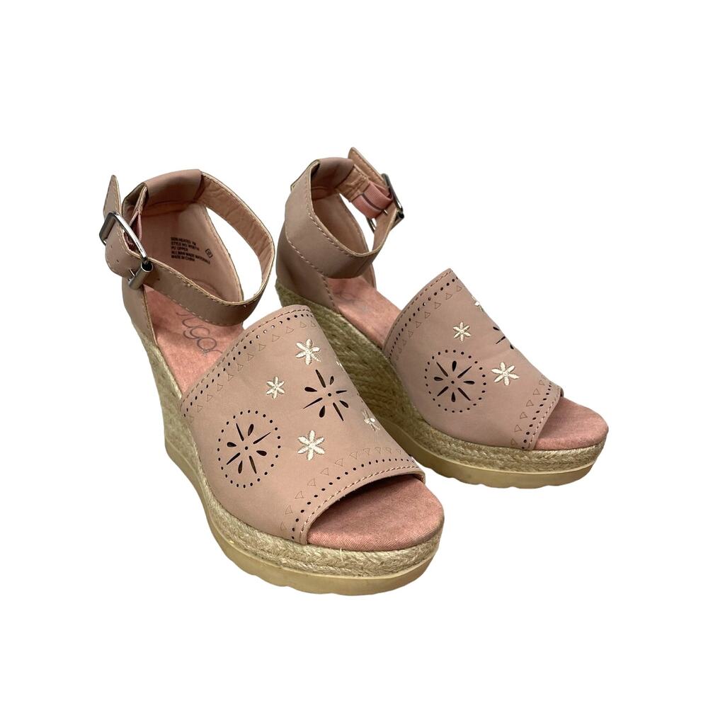 Sugar Heated Peep Toe Blush Nubuck Espadrille Wedge Sandals 7